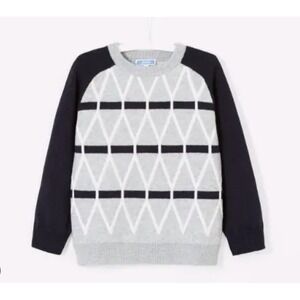 Jacadi Paris Boys Knit Sweater Grey Navy Blue 12A Warm Soft School Fall Winter